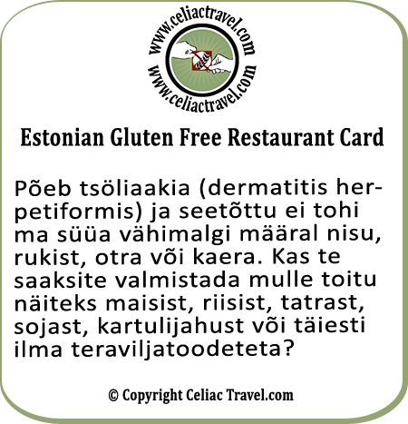Estonian Gluten Free Restaurant Card