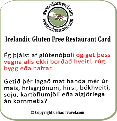Icelandic Gluten Free Restaurant Card