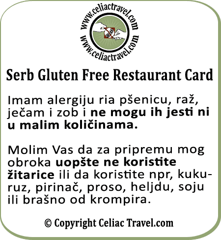 Serb Gluten Free Restaurant Card