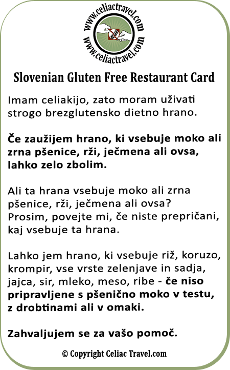 Slovenian Gluten Free Restaurant Card